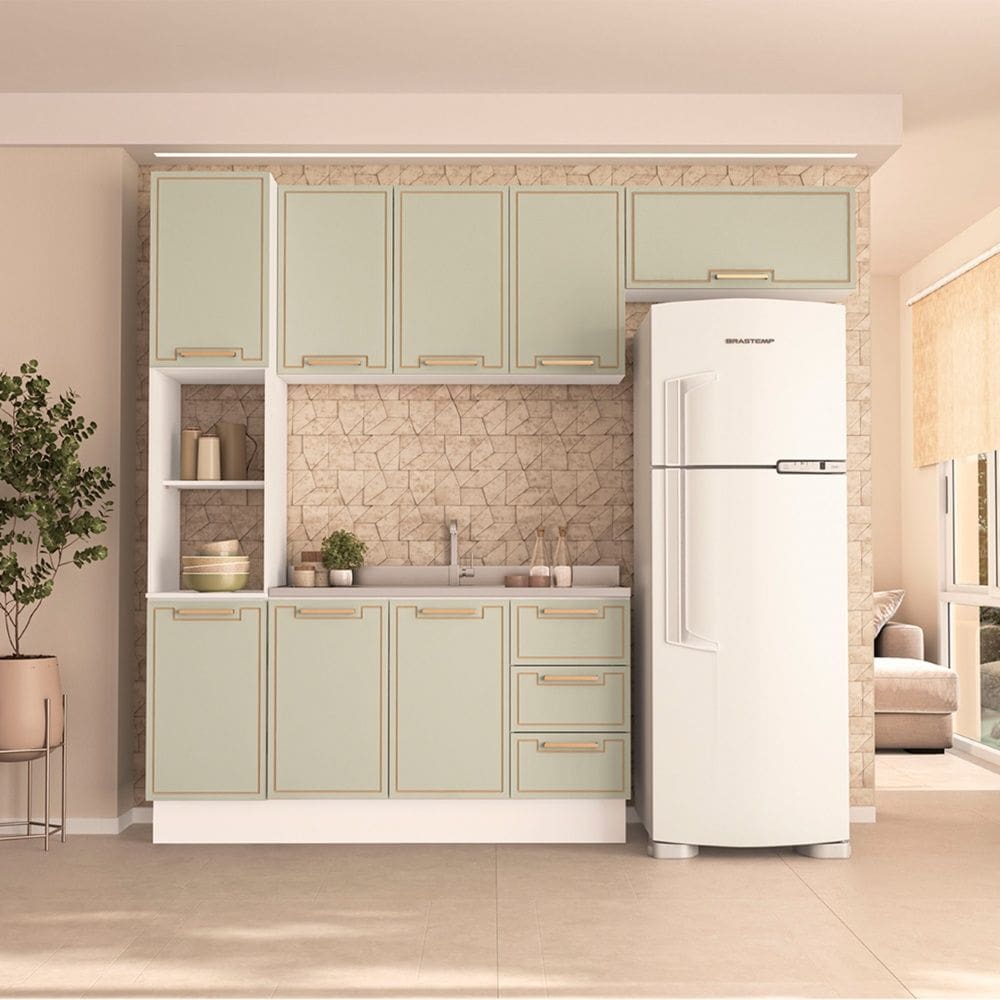 Cozinha Compacta 250084 4 Peças Amara Branco Verde Politorno Móveis