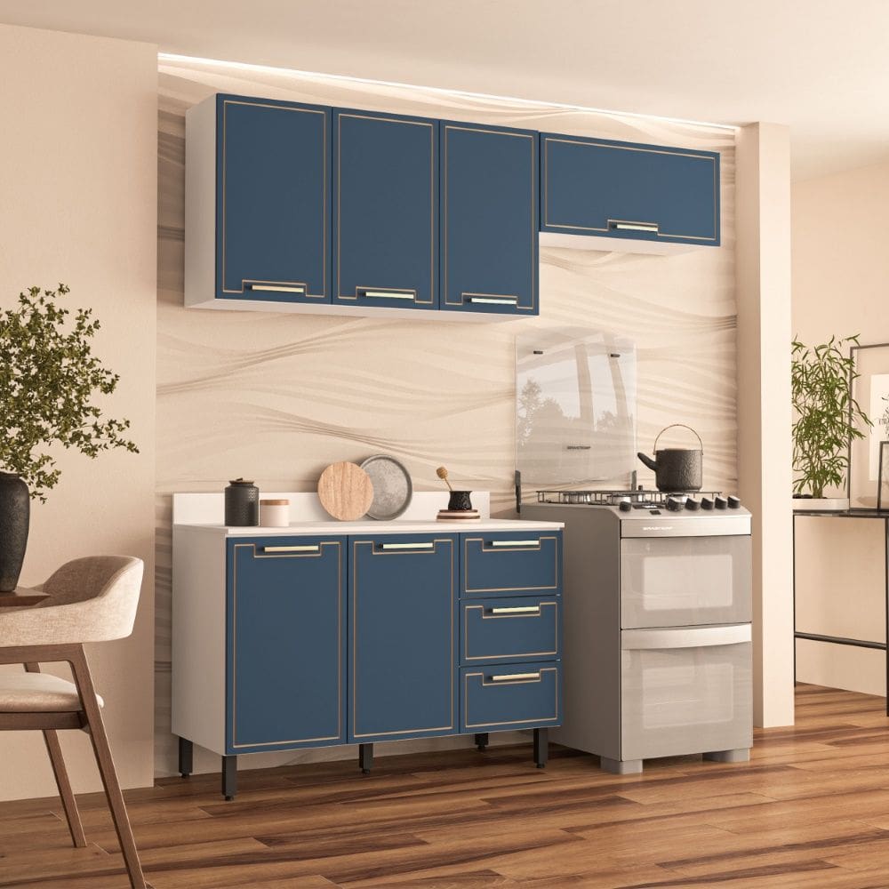 Cozinha Compacta 250087 3 Peças Amara Branco Azul Politorno Móveis
