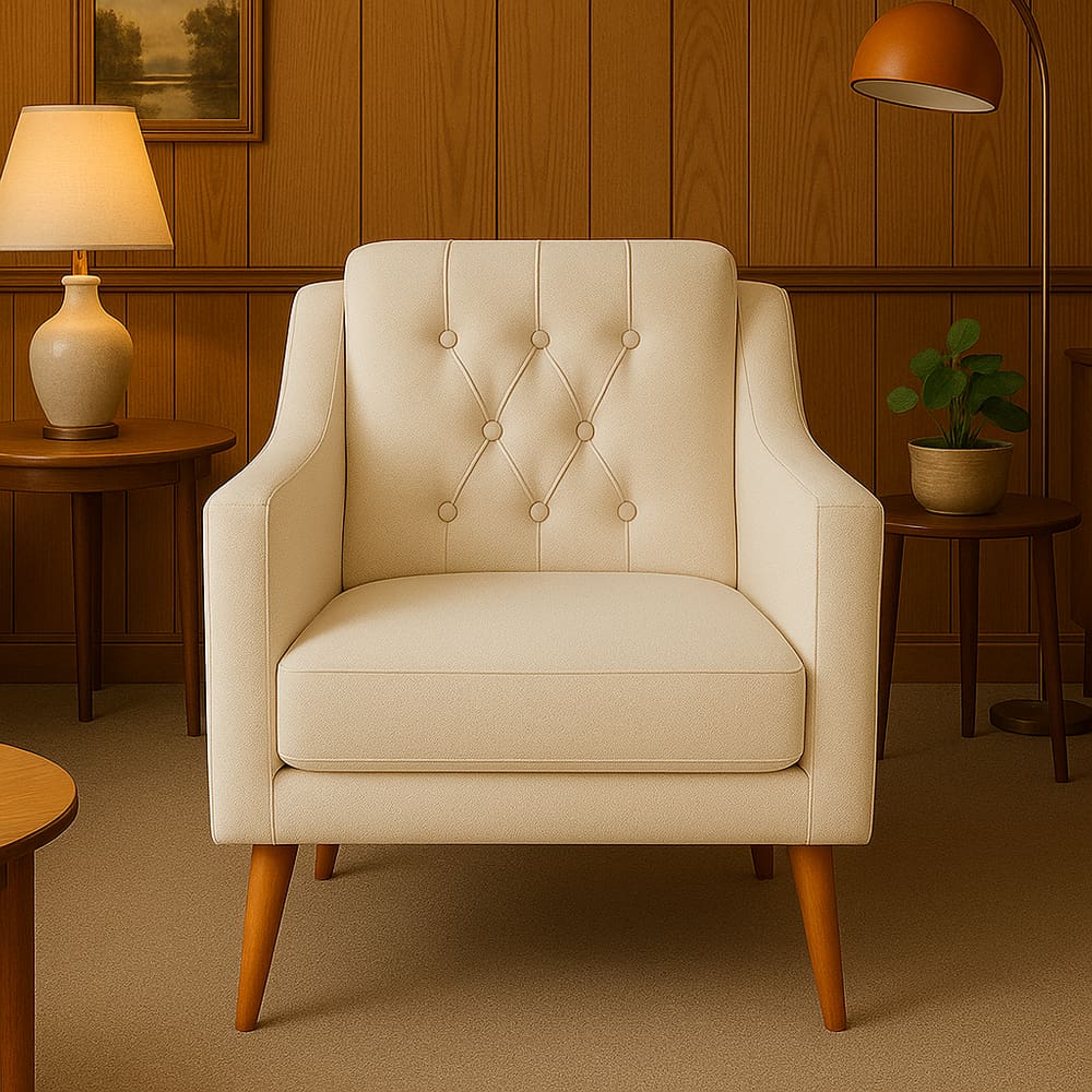 Poltrona Capitonê Sala Estar Marisa Classica Bege Claro