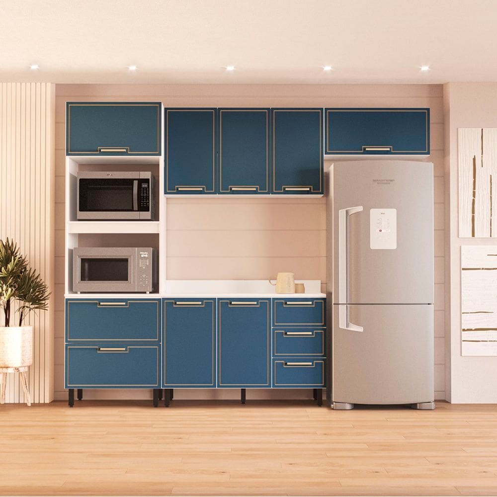 Cozinha Compacta 250088 4 Peças Amara Branco Azul Politorno Móveis