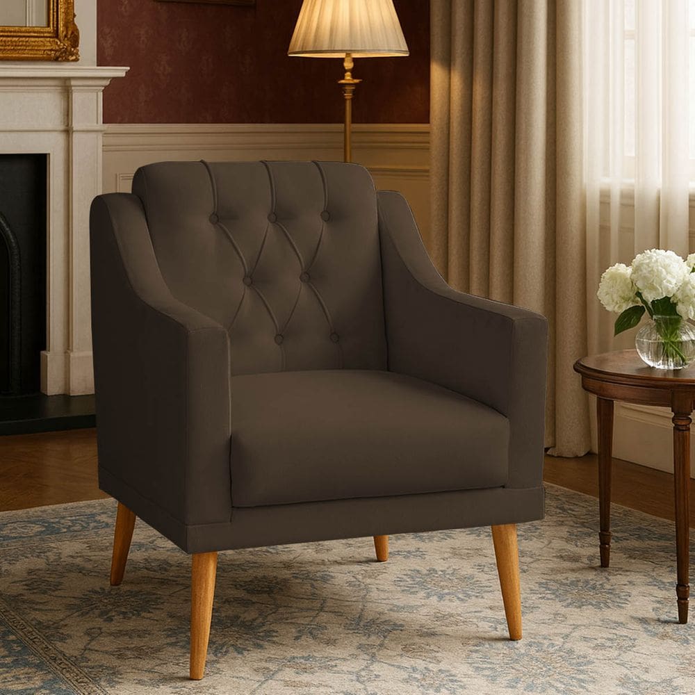 Poltrona Capitonê Sala Estar Marisa Classica Marrom