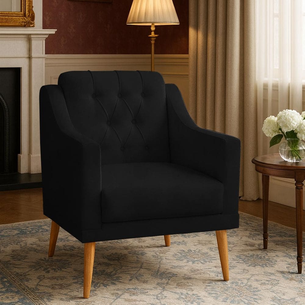 Poltrona Capitonê Sala Estar Marisa Classica Preto
