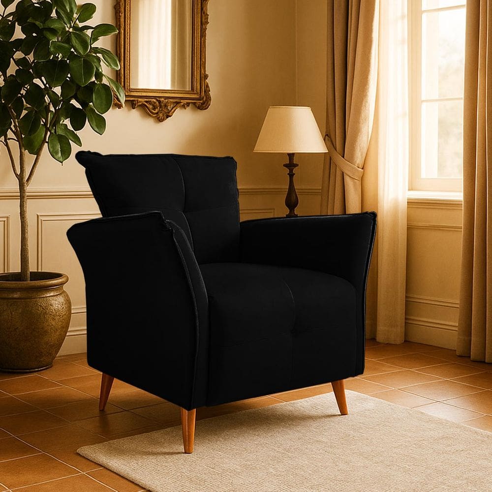 Poltrona Decorativa Para Sala De Estar E Recepção Monaliza Preto