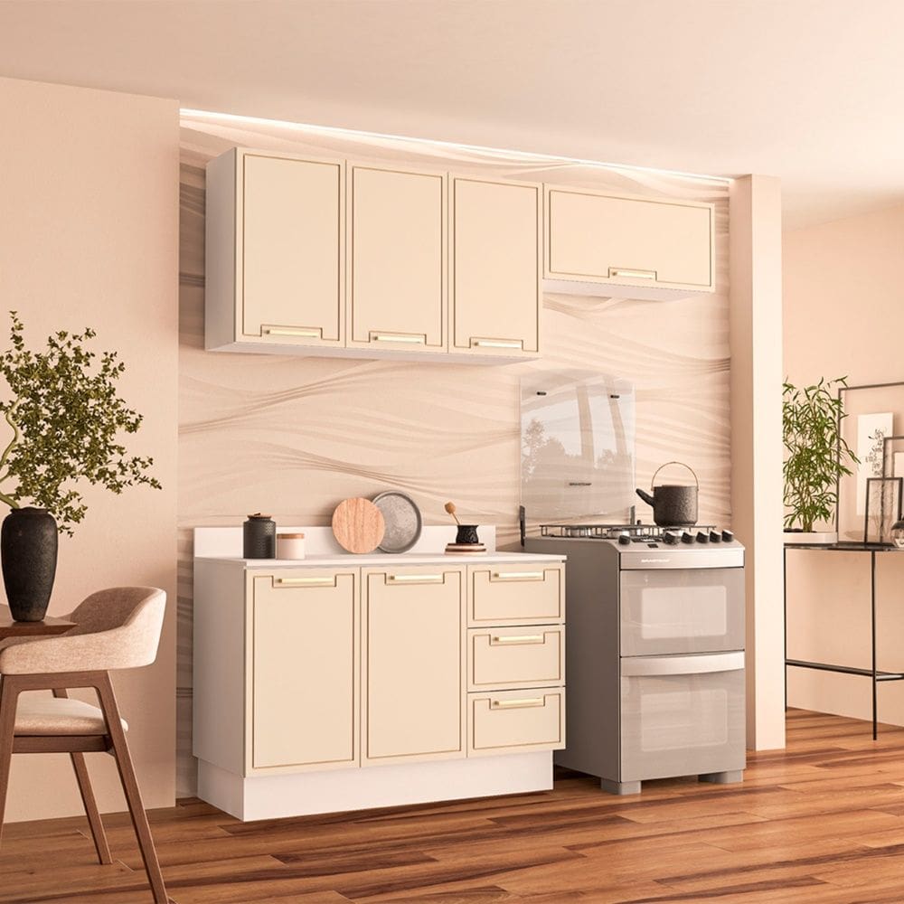 Cozinha Compacta 250093 3 Peças Amara Branco Creme Politorno Móveis