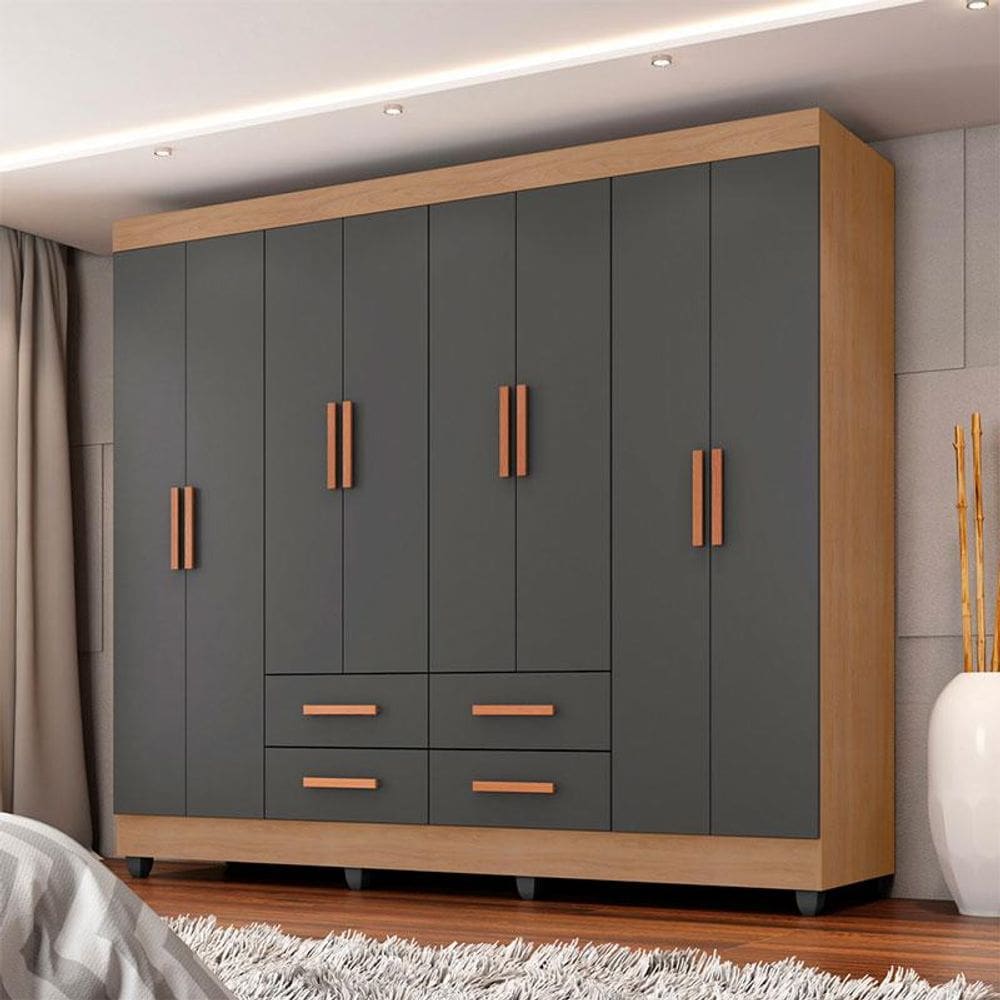 Guarda Roupa Casal Ambiente Porto 8 Portas Nature Cinza - Móveis Leão