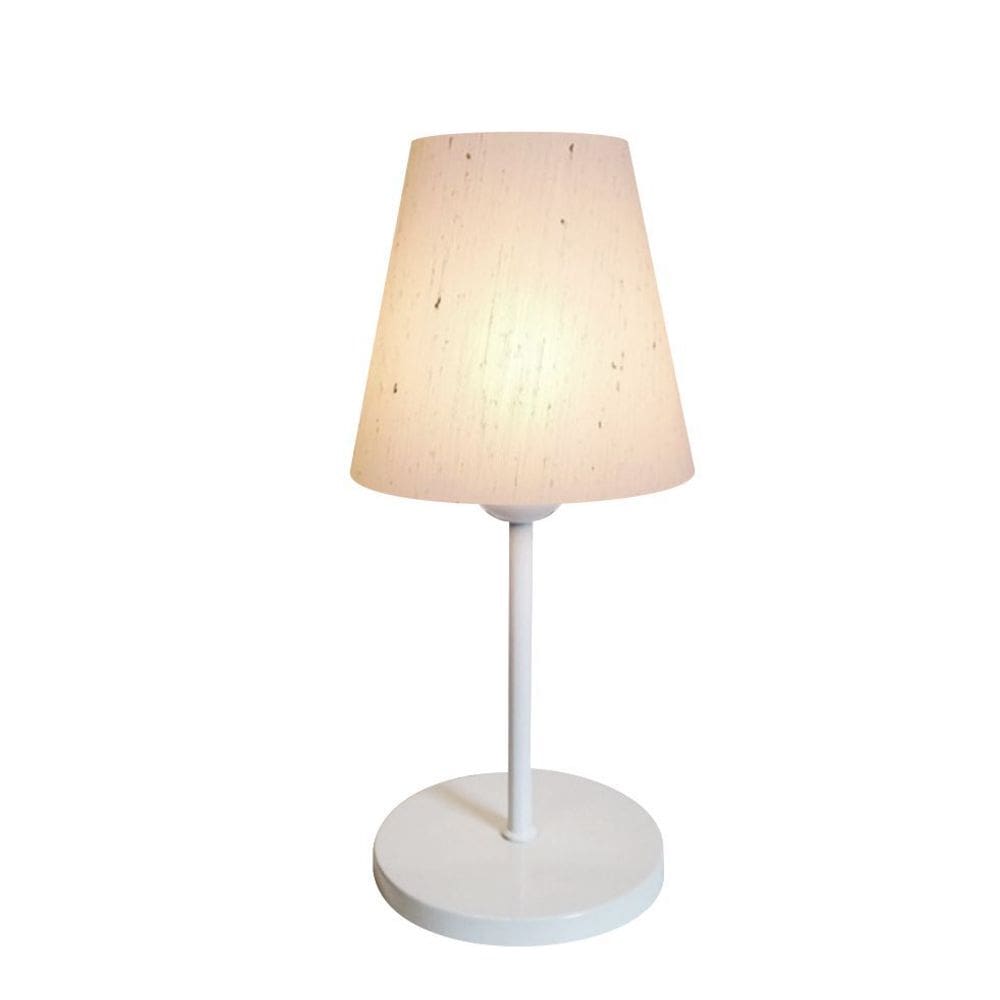 Abajur de Mesa Md-2005 Base Aluminio Branco Cúpula em Tecido Cone Linho Bege - Bivolt