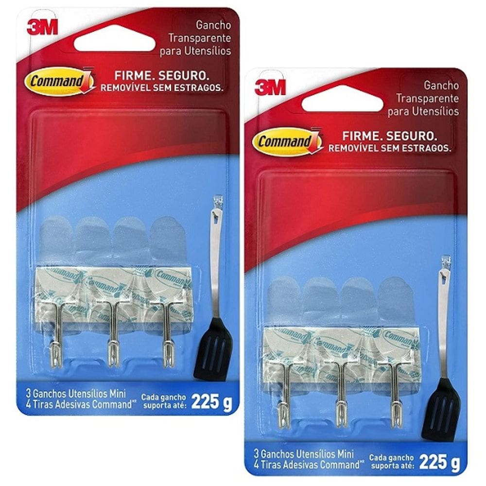 Kit com 6 Gancho Adesivo Command para Utensilios Mini ATE 225G 3M