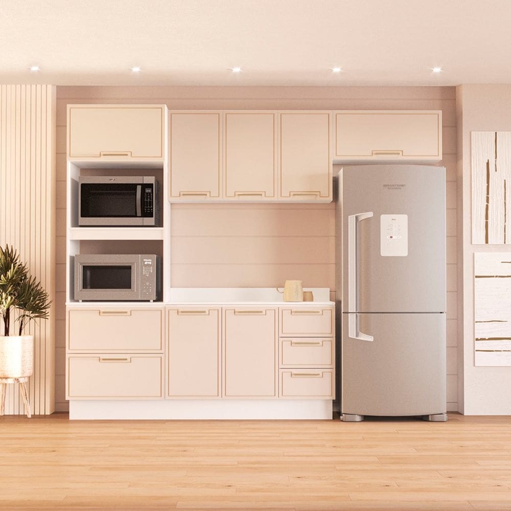 Cozinha Compacta 250094 4 Peças Amara Branco Creme Politorno Móveis