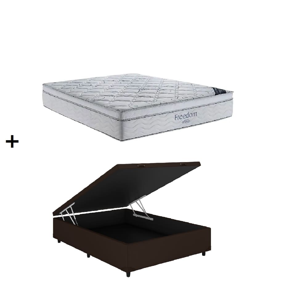 Cama Box Baú Casal Marrom Colchão Freedom Molas Ensacadas 138x188 - Ortobom