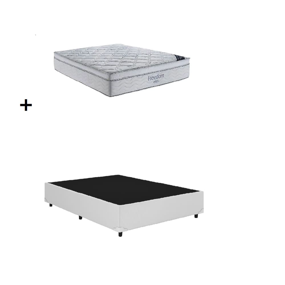 Cama Base Box Casal Branco Colchão Freedom Molas Ensacadas 138x188 - Ortobom