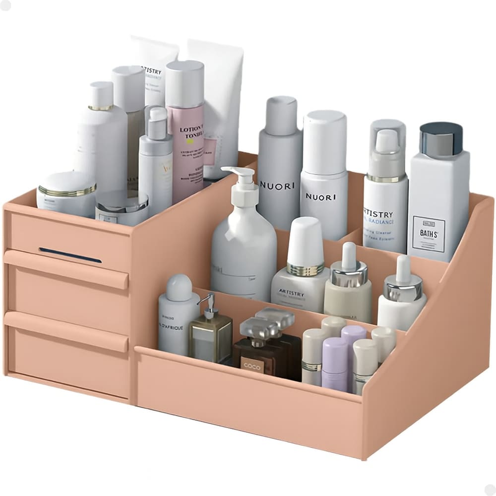 Organizador de Mesa Multiuso com Gaveta Lorben Porta Treco para Escritório Caneta Cosméticos Rosa