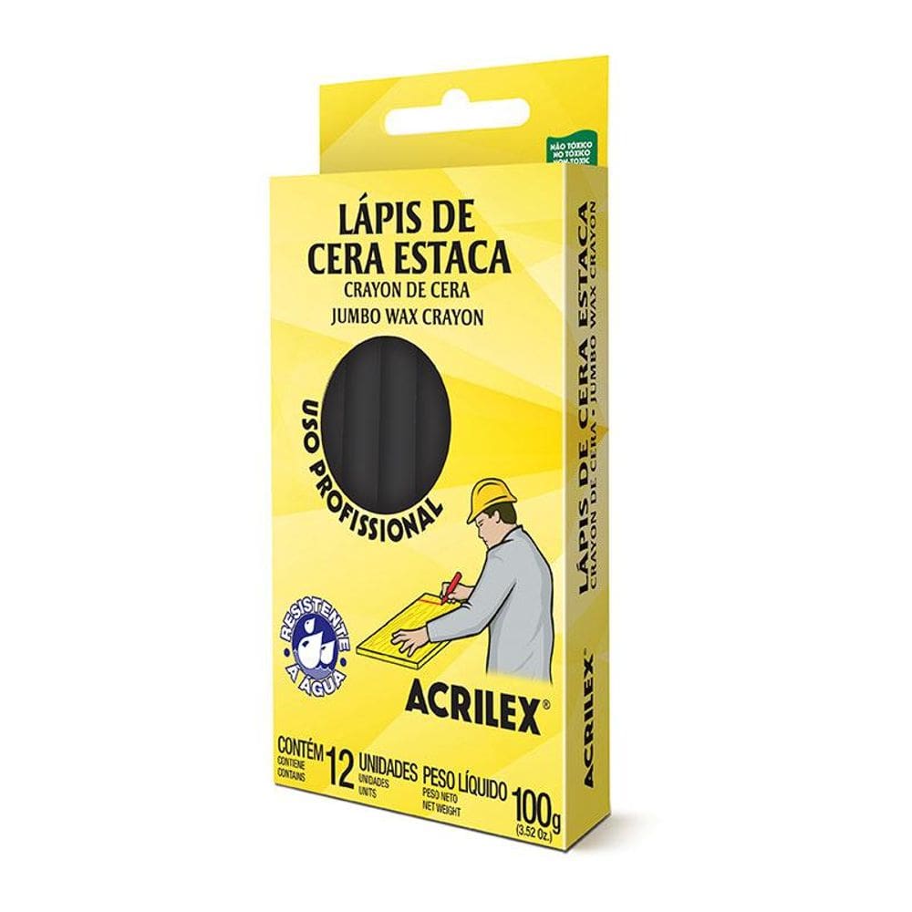 Giz de cera estaca preto 12 unidades Acrilex