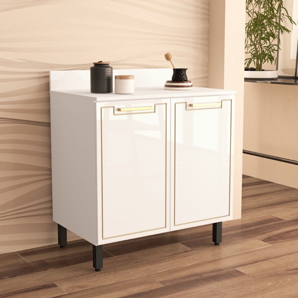 Balcão de Cozinha 80cm 2 portas Amara Branco Politorno Móveis