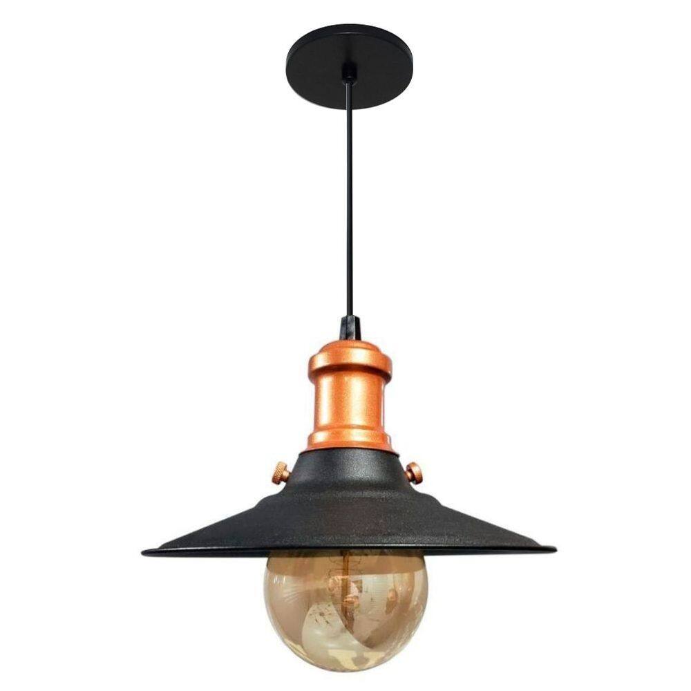 Lustre Pendente Industrial Moderno Nordic Preto Com Cobre