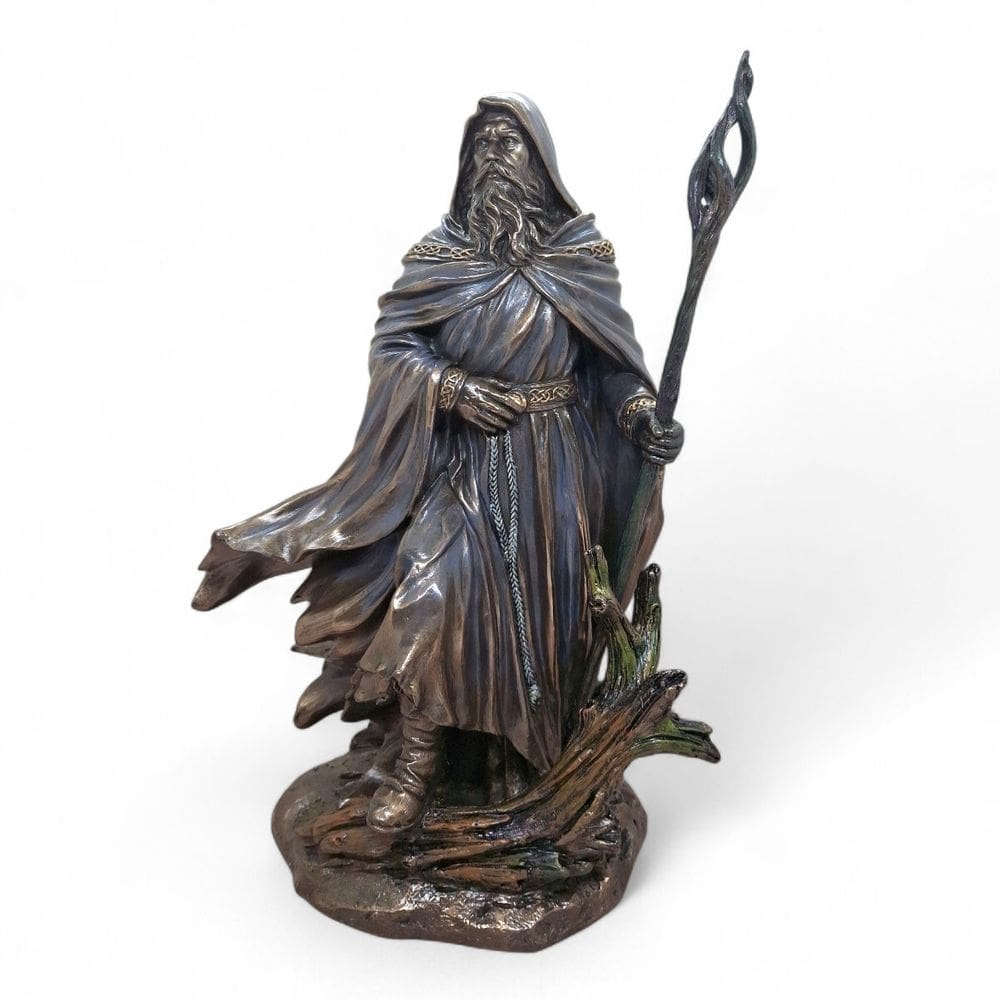 Estátua Mago Merlin Feiticeiro Sábio Conexão Alquimia 29 cm