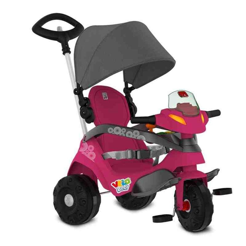 Velobaby Reclinável c/ Capota Passeio e Pedal Rosa Bandeirante