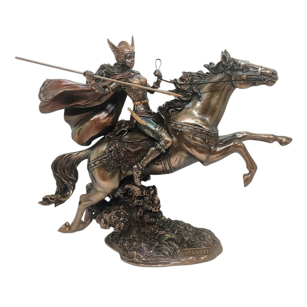 Estátua Valquíria Nórdica Guerreira em Cavalo Alado 28 cm