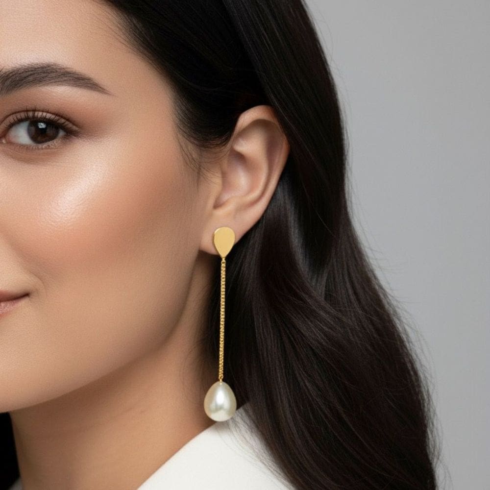Brinco Gota De Pérola Pendurada Banhado a Ouro