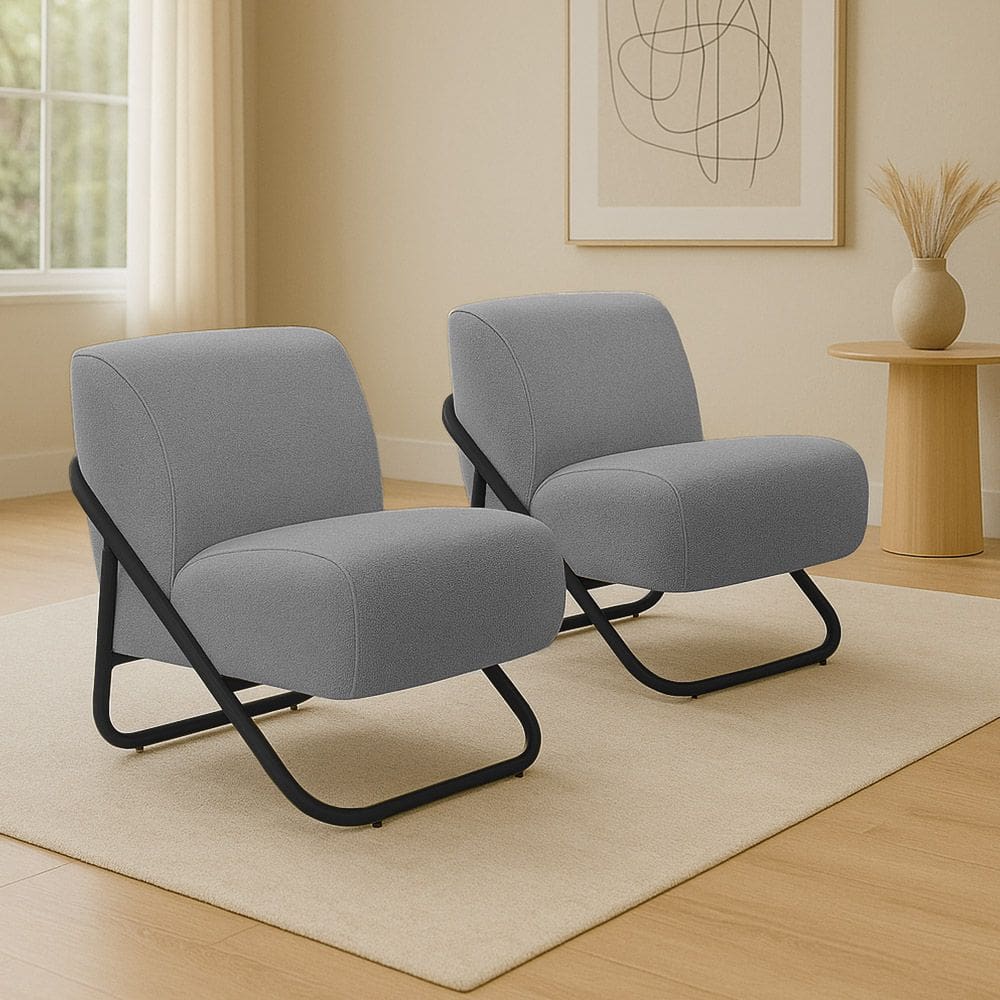 Poltrona Sala Estar Industrial Preto Kit 2 Martina Bouclê K01 - D`Rossi