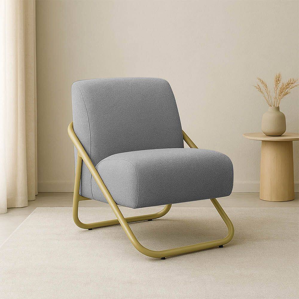 Poltrona Sala Decorativa Industrial Dourado Martina Bouclê K01 - D`Rossi