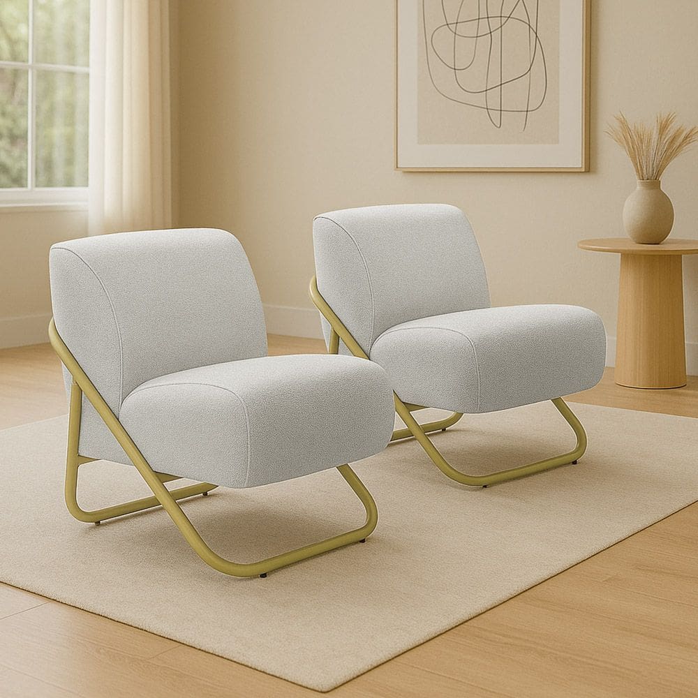 Poltrona Sala Estar Industrial Dourado Kit 2 Martina Bouclê K01 - D`Rossi