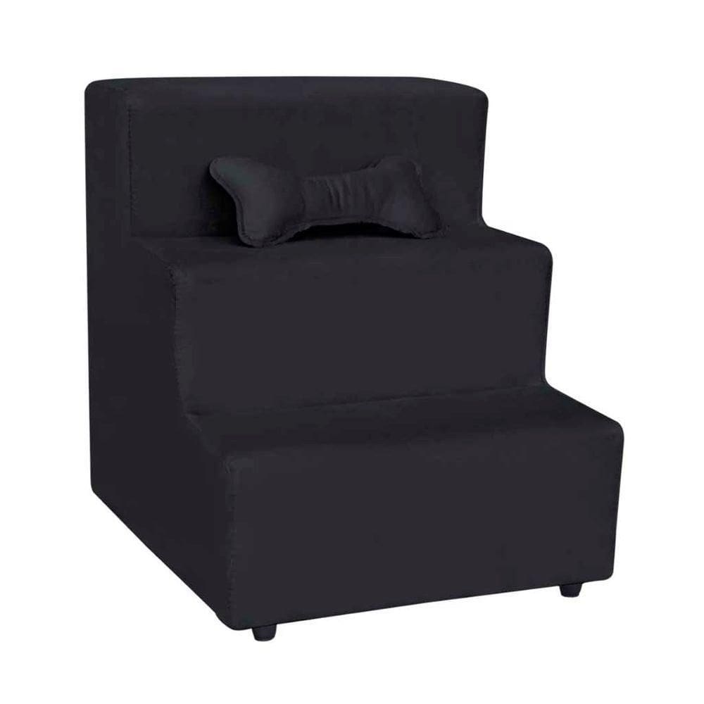 Escada Pet Almofadada 3 Degraus Para Cães E Gatos Veludo Preto