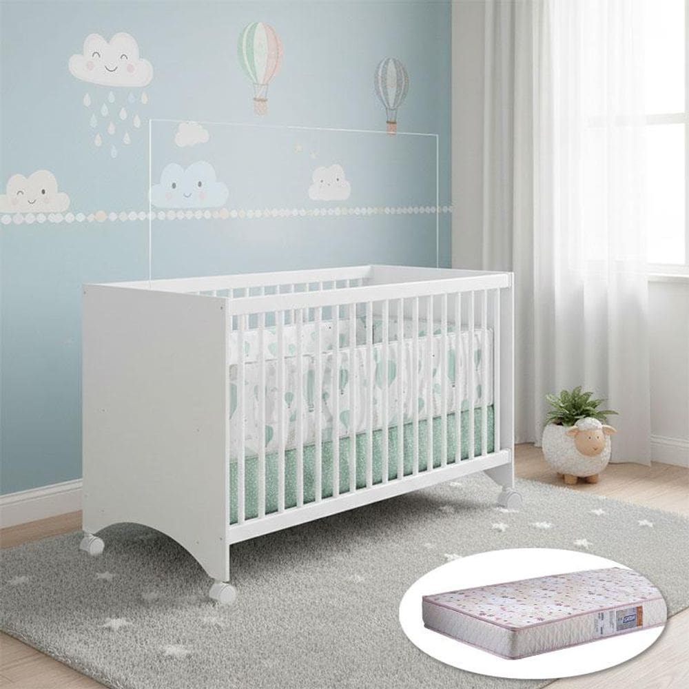 Berço Nacional Gutti Ambiente Branco Brilho com Colchão Gazin - Móveis Estrela