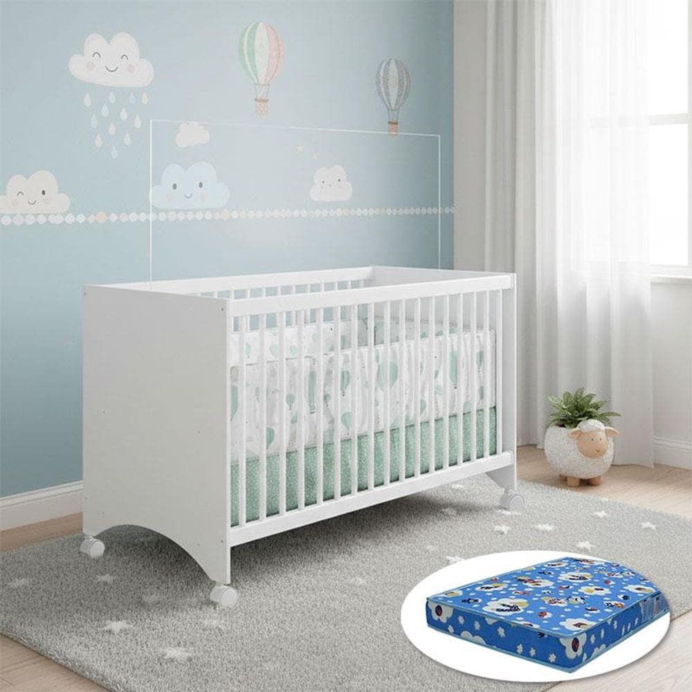 Berço Nacional Gutti Ambiente Branco Brilho com Colchão Ortobom - Móveis Estrela