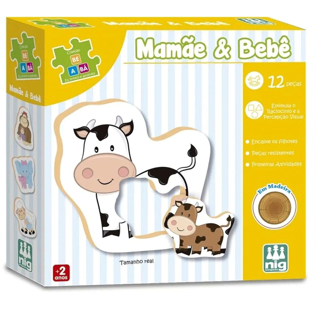 Jogo Be A Bá Mamãe e Bebê 12 Peças Em Madeira - Nig 0413