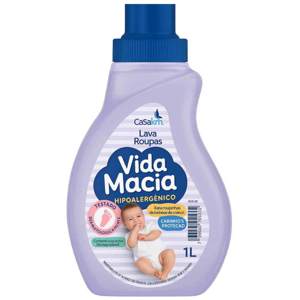Lava Roupas Liquido Vida Macia 1 Litro Roupinhas Bebê Hipoalergênico Roupas