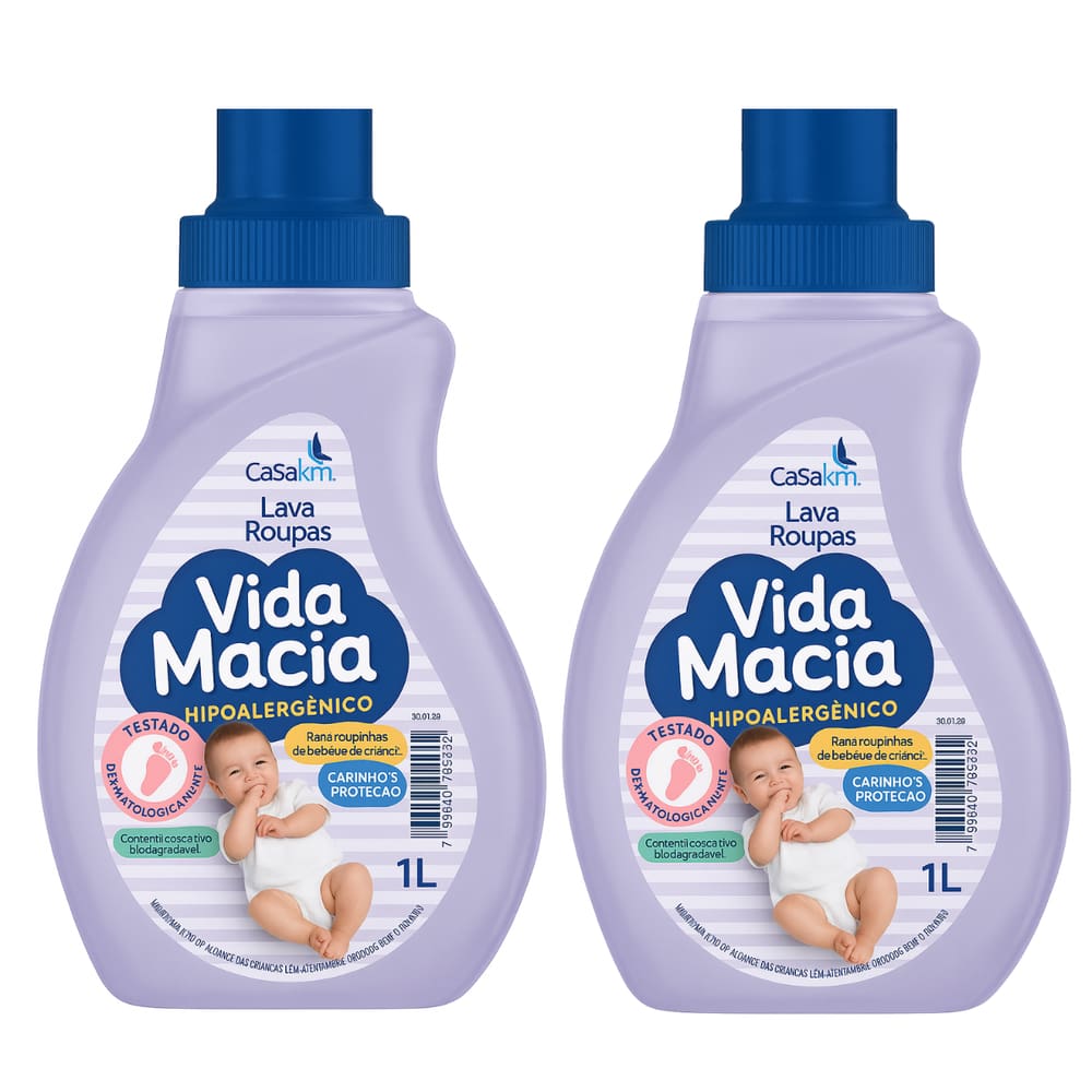 Kit 2 Lava Roupas Liquido Vida Macia 1 Litro Roupinhas Bebê Hipoalergênico Roupas