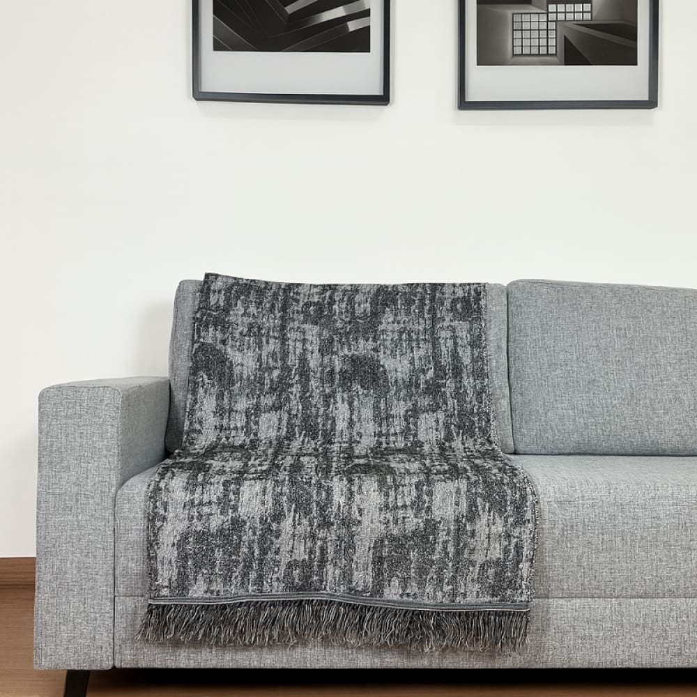 Manta Jacquard Misto com Franja 1,40 x 1,60 Paris Preto