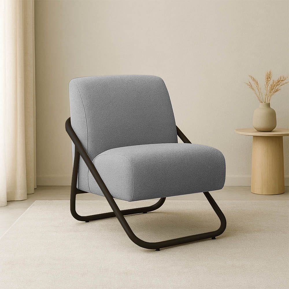 Poltrona Sala Decorativa Industrial Preto Martina Bouclê K01 - D`Rossi