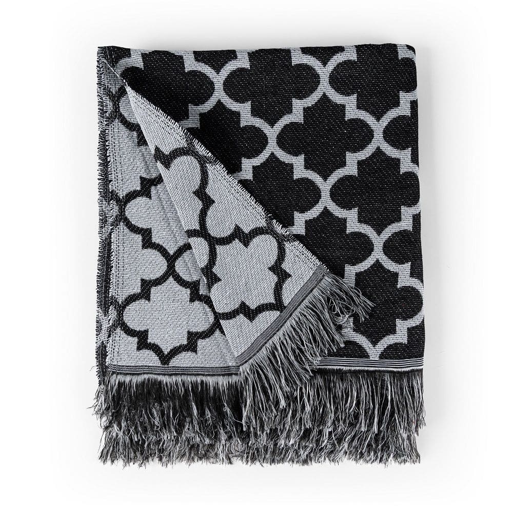 Manta Jacquard Misto com Franja 1,40 x 2,20 Arabesco Preto