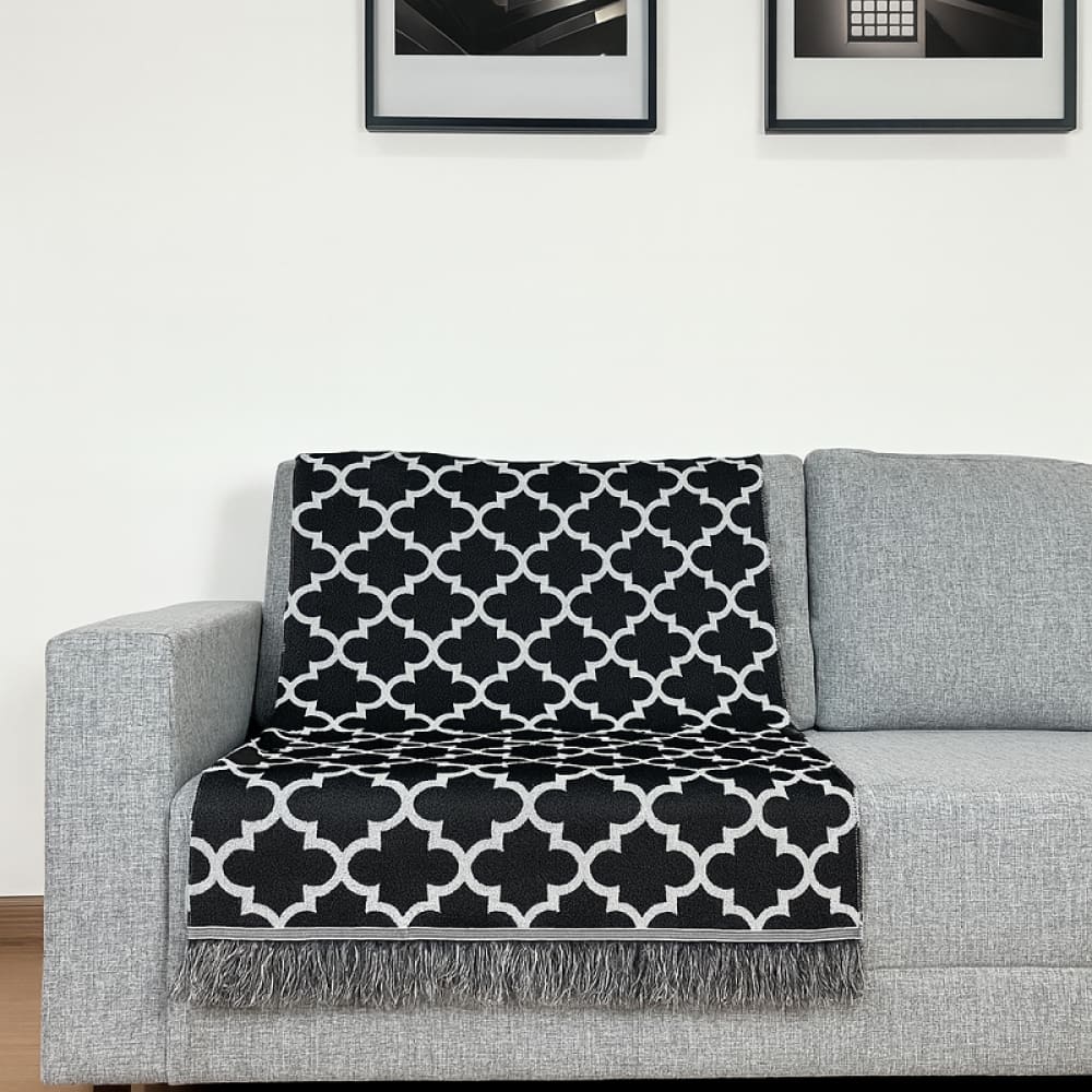 Manta Jacquard Misto com Franja 1,40 x 1,60 Arabesco Preto