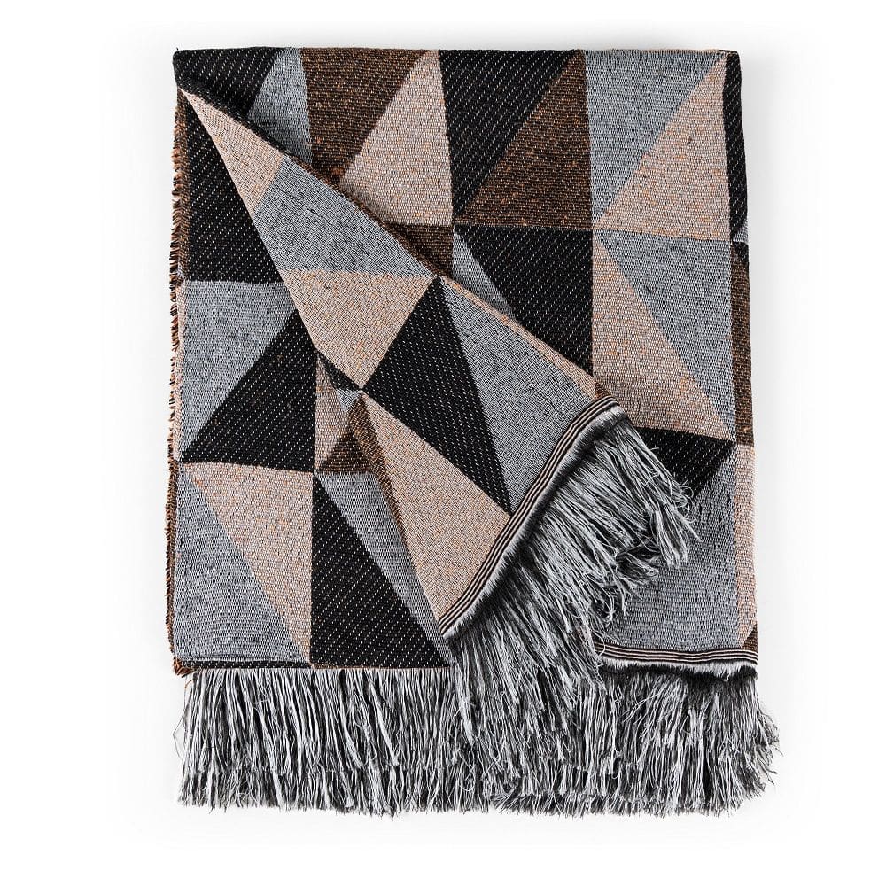 Manta Jacquard Misto com Franja 2,20 Dallas Caramelo e Preto