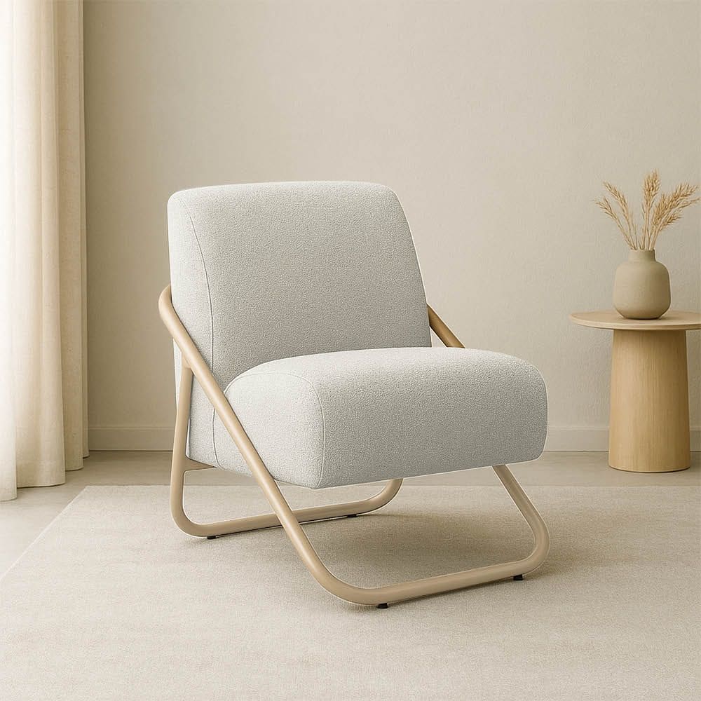 Poltrona Sala Decorativa Industrial Champanhe Martina Bouclê K01 - D`Rossi