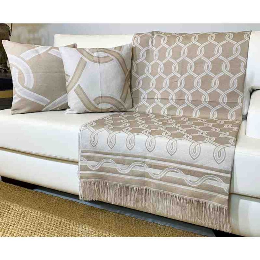 Kit 02 Almofadas 45 x 45 cm e 01 Manta 1,40 x 2,00 m Aramado Bege Drafmil