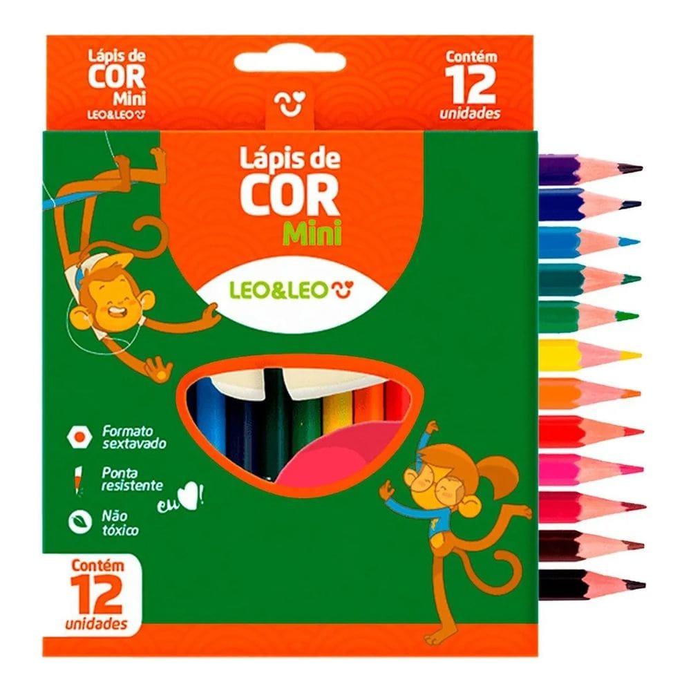 Lápis de Cor Mini Sextavado Leo e Leo 12 Cores