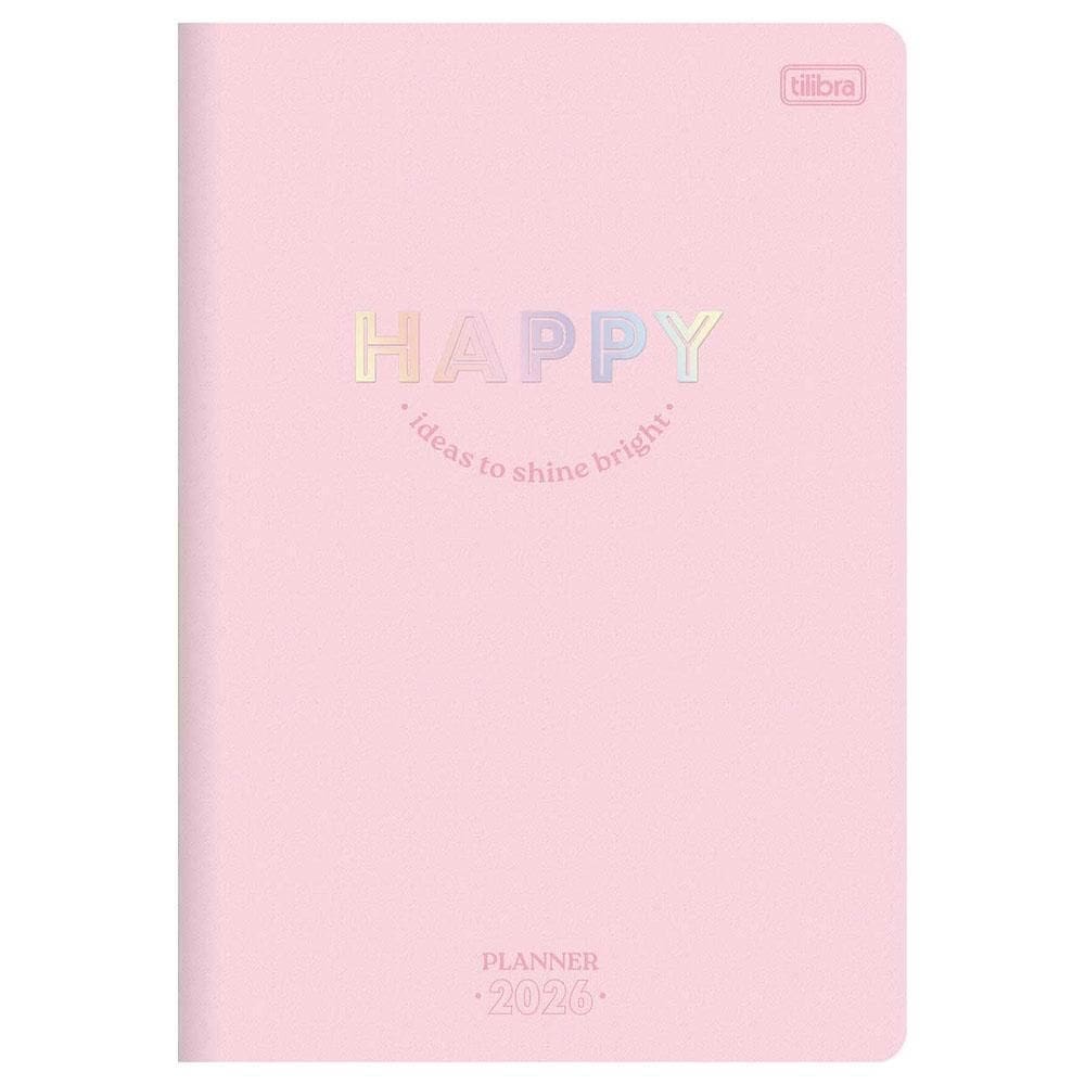 Planner Mensal 2026 Grampeado M7 Happy Rosa Pastel Tilibra