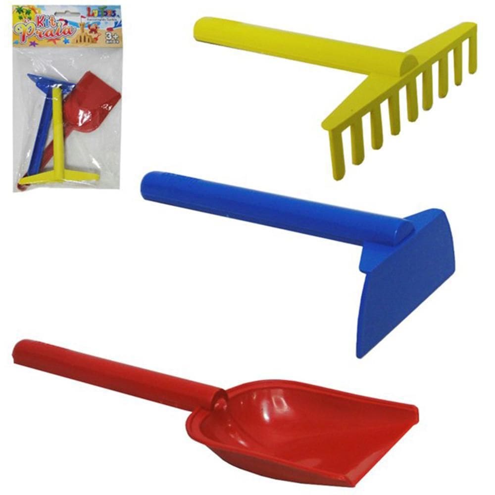 Kit Praia Com Pa + Ancinho / Rastelo Colors 3 Pecas
