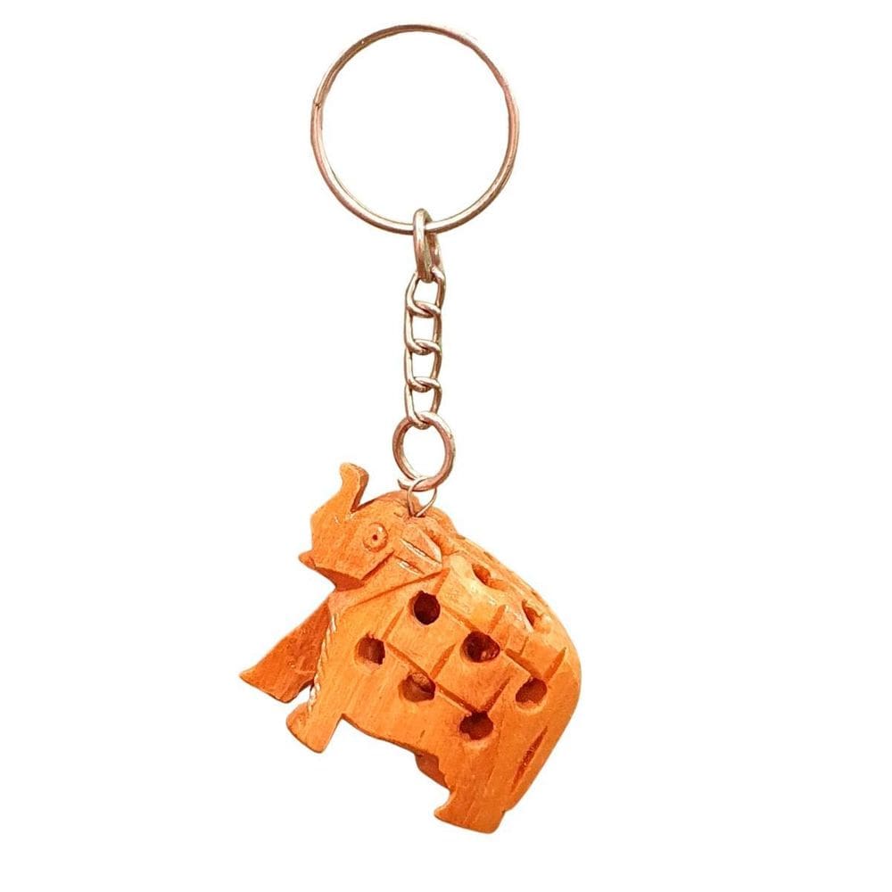 Chaveiro Elefante De Madeira Vazado Tromba Cima 4Cm
