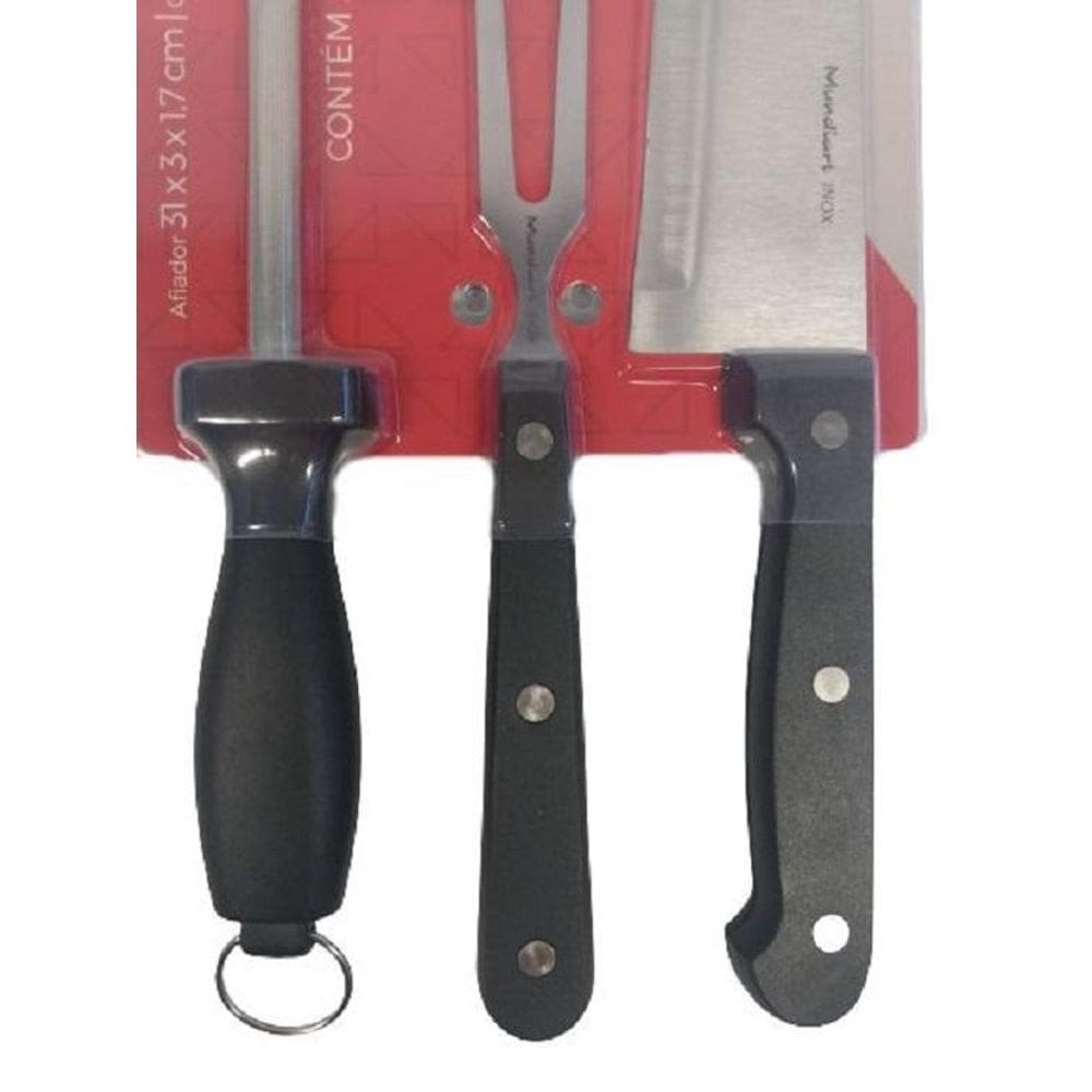 Kit Churrasco/Kit Faca Garfo E Chaira/3Pçs Mundiart