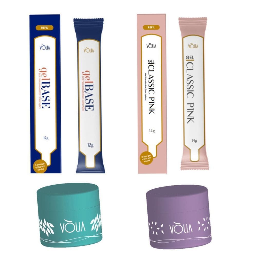 Kit Refil Volia Gel Base + Gel Classic Pink 14G + 2 Potes