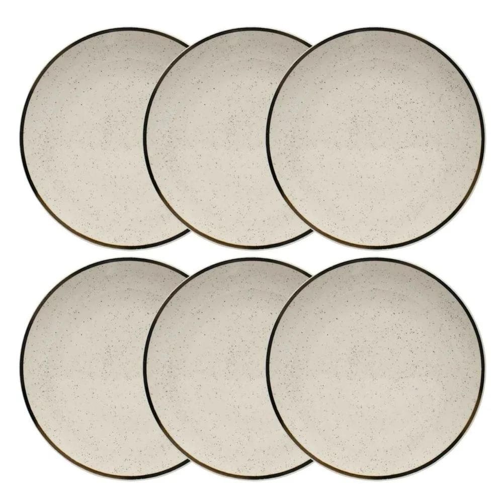 Jogo Kit 6 Pratos De Cerâmica Raso 26Cm Oxford Rustico Brisa