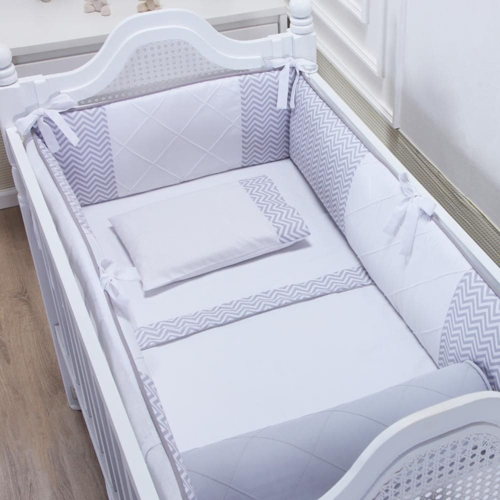 Kit Berço Percal 200 Fios Chevron Cinza - 07 Peças