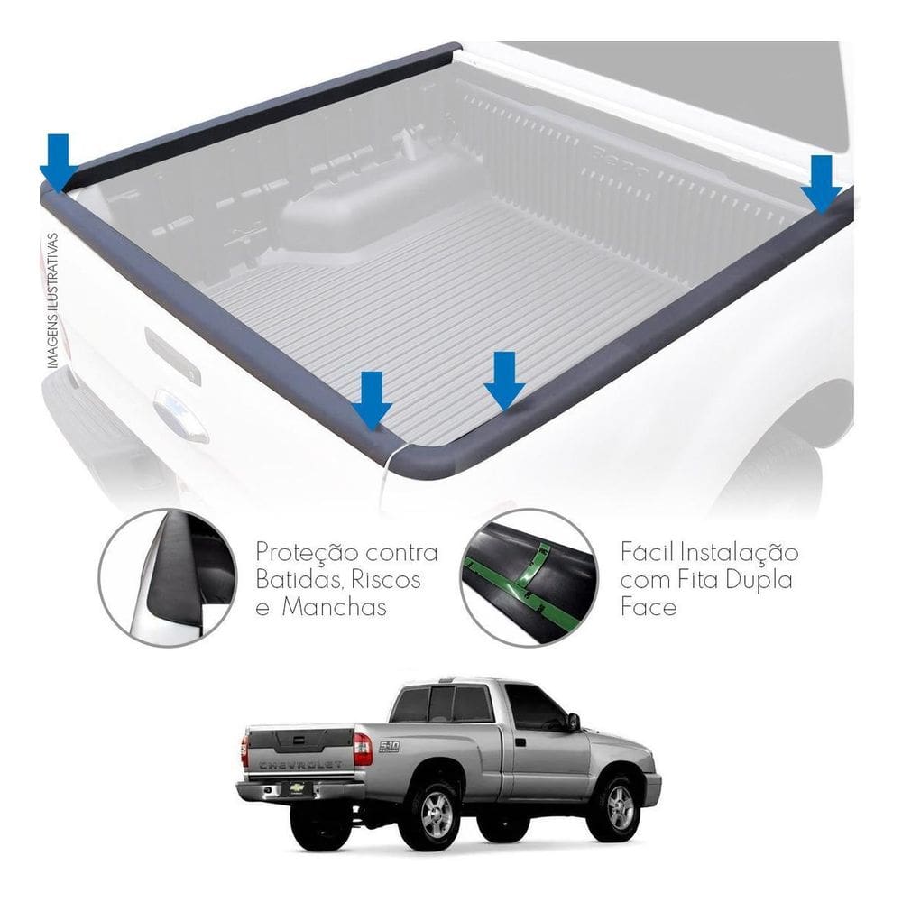 Protetor Borda Lateral E Tampa Caçamba S10 Cab Simples Preto
