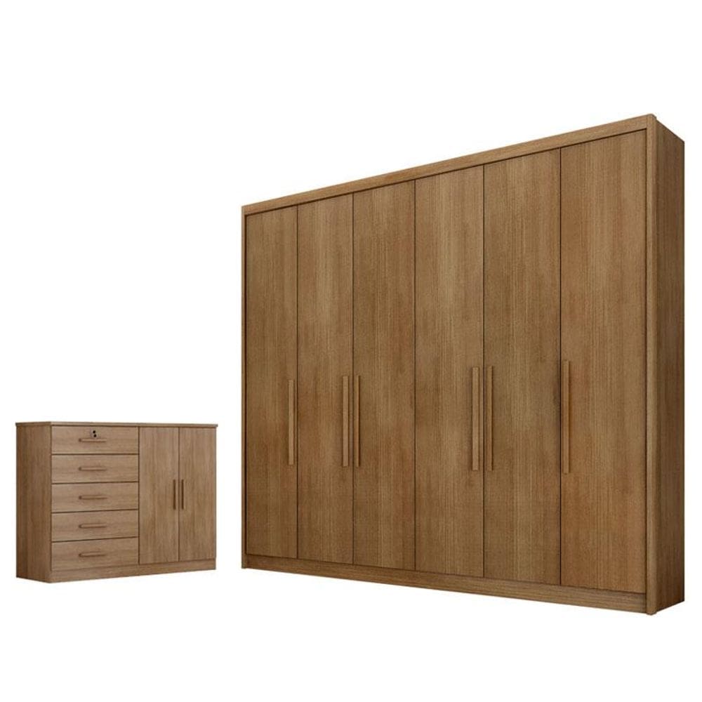 Guarda Roupa Casal Bolonha e Cômoda Seul Cumaru 23 - Novo Horizonte