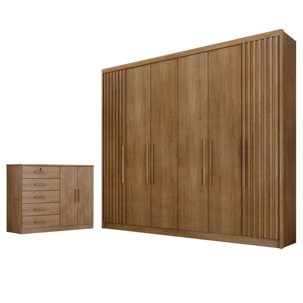 Guarda Roupa Casal Ripado Bolonha e Cômoda Seul Cumaru 23 - Novo Horizonte