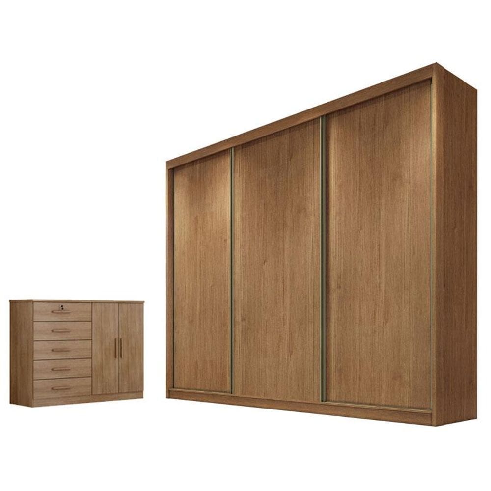Guarda Roupa Casal Londres e Cômoda Seul Cumaru 23 - Novo Horizonte